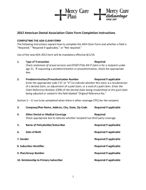 American Dental Association Claim Form 2012