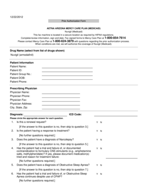 Aetna Arizona Mercy Care Plan Prior Authorization Form