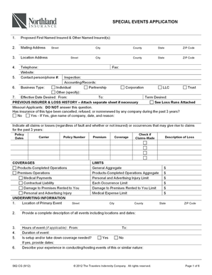 Special Events Insurance Application