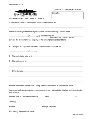 Listing Amendment Form