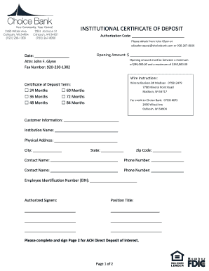 Institutional Certificate of Deposit Authorization