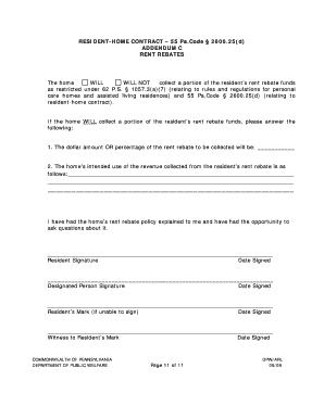 Resident Home Contract Addendum C Rent Rebates