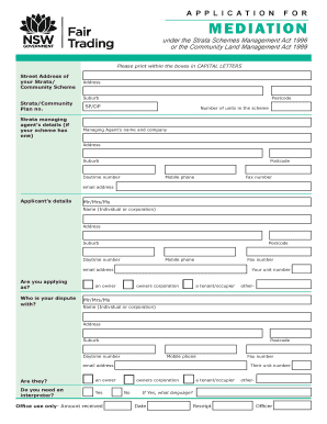 Application for Mediation under Strata Schemes Management Act 1996
