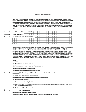 California Power of Attorney Form