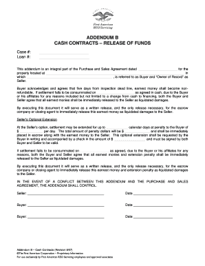 Addendum B - Cash Contracts Release of Funds