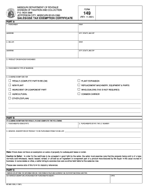 Missouri Sales Use Tax Exemption Certificate