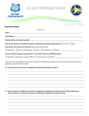 Citizens Informational Workshops Comment Sheet