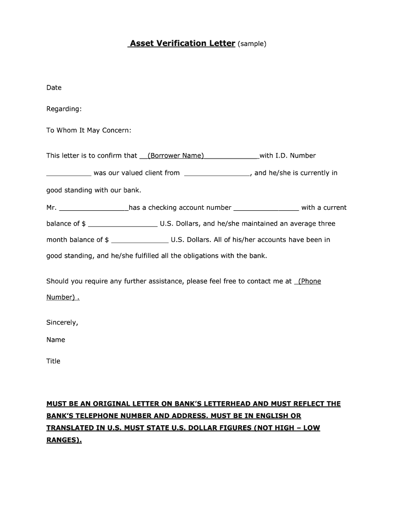 Asset Letter - Fill Online, Printable, Fillable, Blank  pdfFiller Throughout Proof Of Funds Letter Template