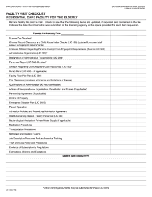 California Residential Care Facility Visit Checklist