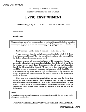 Regents High School Examination Living Environment