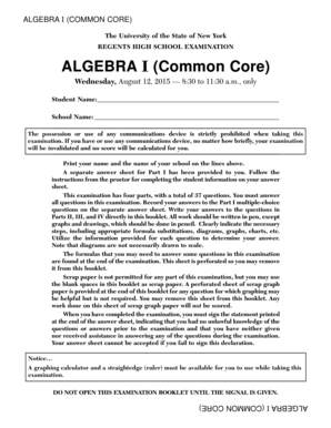 Algebra I Common Core Regents Exam