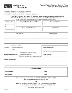 AIG Life Brokerage Group Agent Address Change Form