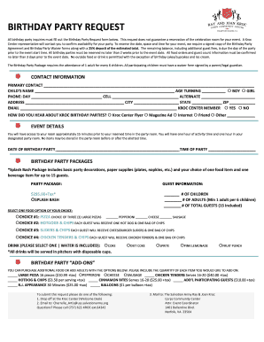 Birthday Party Request Form
