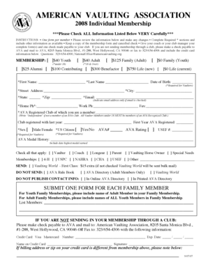 American Vaulting Association Membership Form