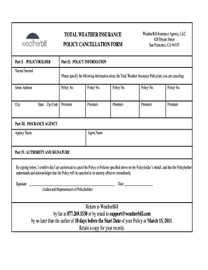 Total Weather Insurance Policy Cancellation Form