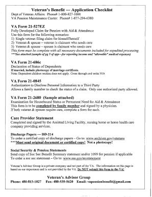 VA Form 21-527EZ Pension Application
