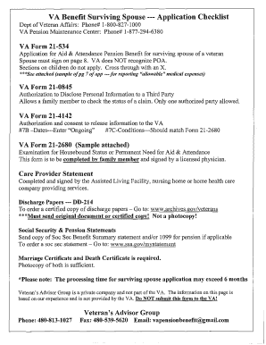 VA Form 21-534 Application Checklist