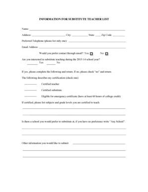 Substitute Teacher Information Form