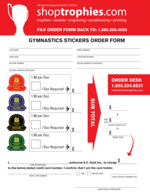 Gymnastics Stickers Order Form