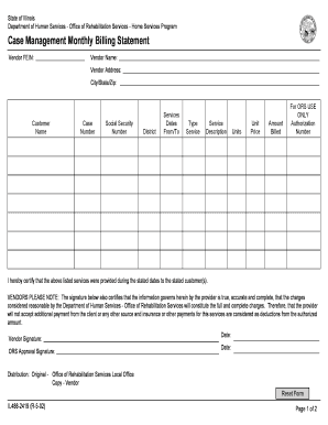 Illinois Case Management Billing Statement