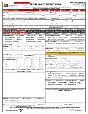 Gymnastics Ontario Sport Injury Report Form