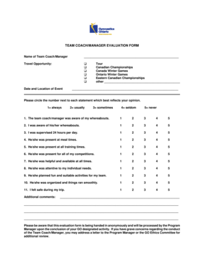 Team Coach/Manager Evaluation Form