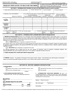 SF 180 Request Pertaining to Military Records