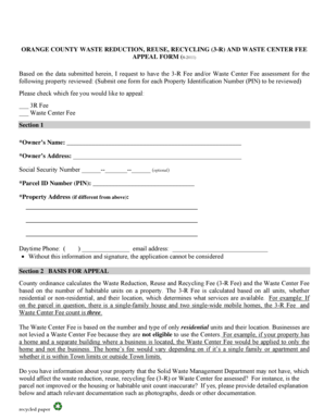 Orange County Waste Fee Appeal Form