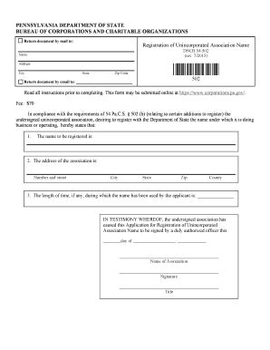 Pennsylvania Unincorporated Association Name Registration
