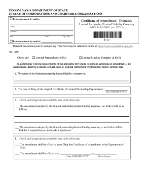 Pennsylvania Certificate of Amendment