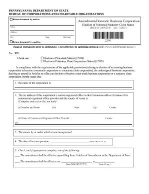 Pennsylvania Business Corporation Amendment Form
