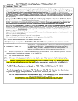 Reference Information Form Checklist