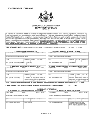 Pennsylvania Statement of Complaint