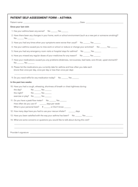 Asthma Patient Self-Assessment Form