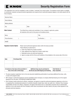 Knox Security Key Control System Registration Form