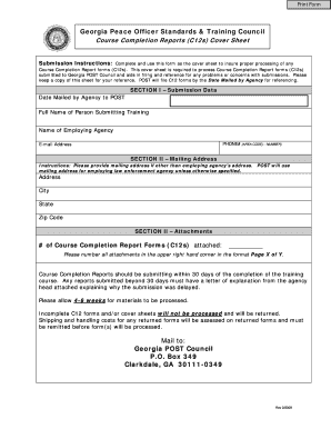 Georgia POST Course Completion Cover Sheet
