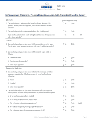Self-Assessment Checklist for Preventing Wrong-Site Surgery
