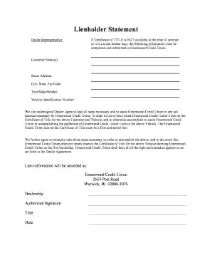 Lienholder Statement for Vehicle Title