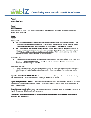 Nevada WebIZ Enrollment Form
