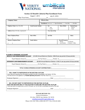 Section 125 Cafeteria Plan Enrollment Form
