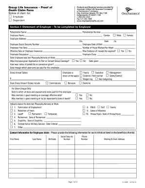 Group Life Insurance Proof of Death Claim Form