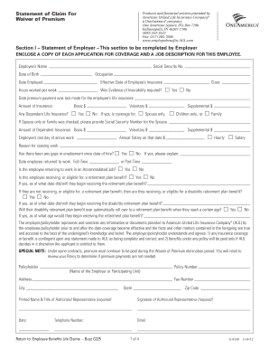 Waiver of Premium Group Life Insurance Claim Form