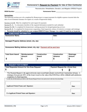 Homeowner's Request for Payment for Use of Own Contractor