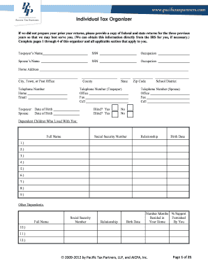 Individual Income Tax Organizer
