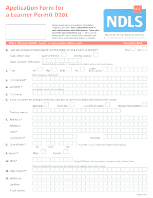 Ireland Learner Permit Application Form D201