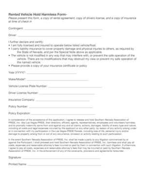 Rented Vehicle Hold Harmless Form