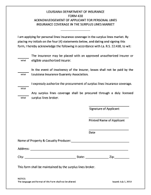 Louisiana Surplus Lines Insurance Acknowledgment Form