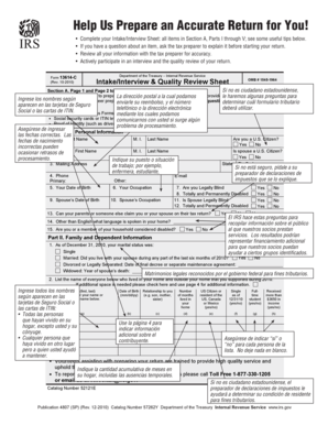 IRS Intake/Interview & Quality Review Sheet