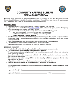 NYPD Ride Along Program Application
