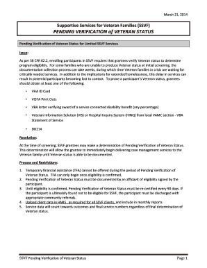 Pending Verification of Veteran Status Form
